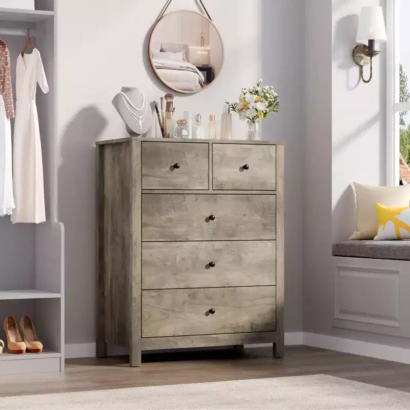 5 Drawer Dresser, Modern Dresser Organizer with Storage Drawers, Wooden Chests of Drawers for Bedroom, Entryway, Hallway