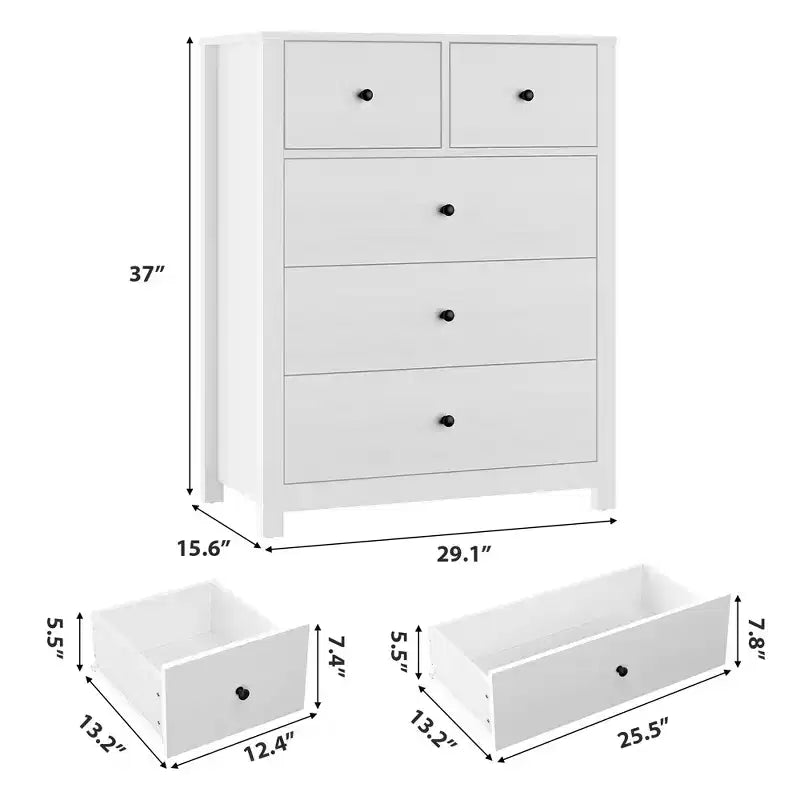 5 Drawer Dresser, Modern Dresser Organizer with Storage Drawers, Wooden Chests of Drawers for Bedroom, Entryway, Hallway