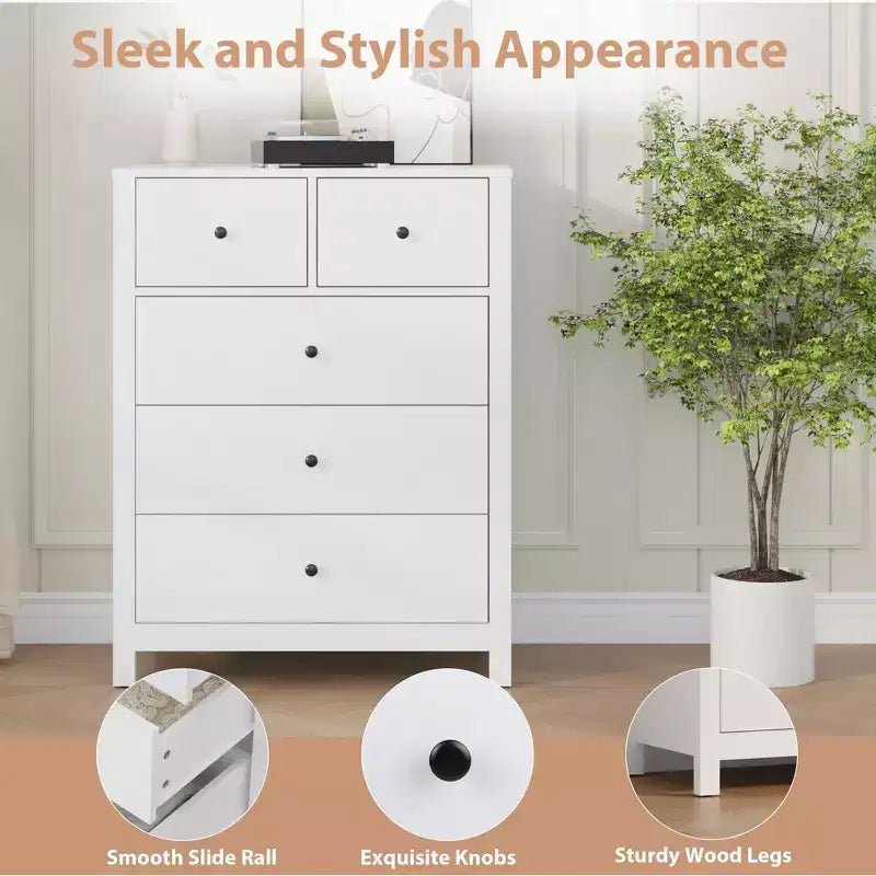 5 Drawer Dresser, Modern Dresser Organizer with Storage Drawers, Wooden Chests of Drawers for Bedroom, Entryway, Hallway