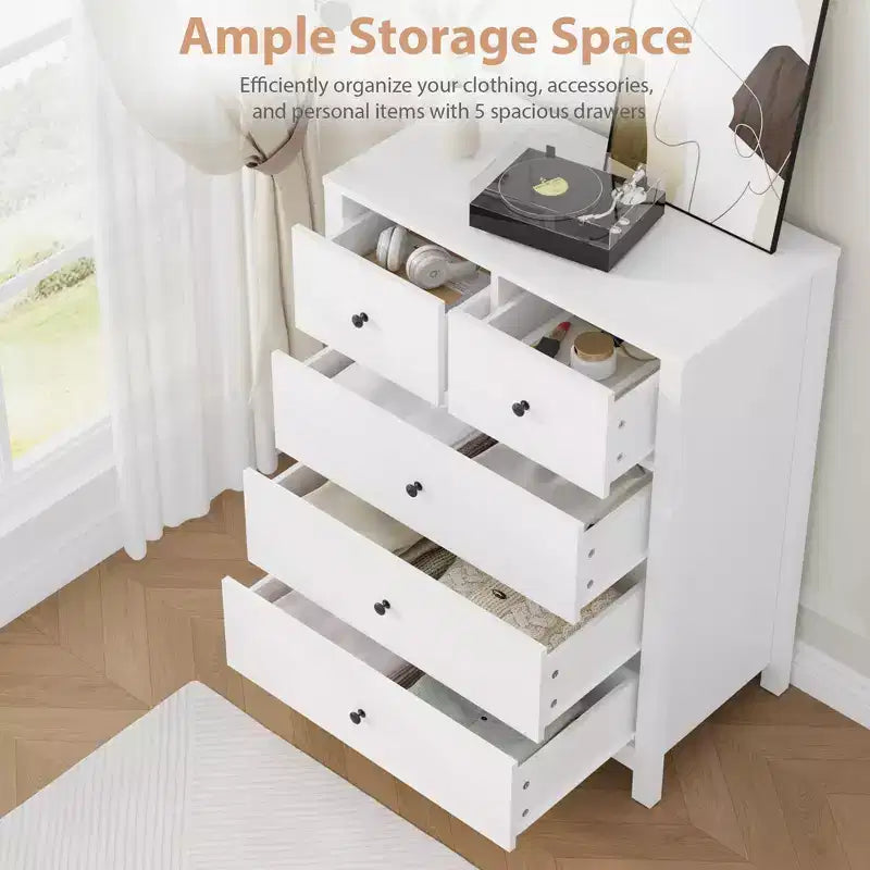 5 Drawer Dresser, Modern Dresser Organizer with Storage Drawers, Wooden Chests of Drawers for Bedroom, Entryway, Hallway
