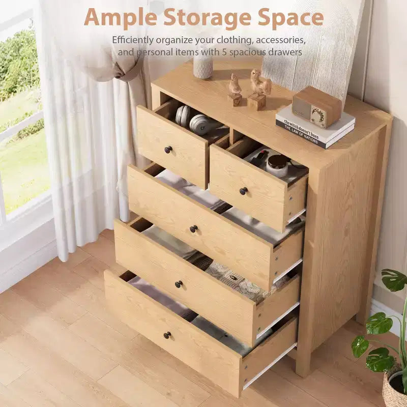 5 Drawer Dresser, Modern Dresser Organizer with Storage Drawers, Wooden Chests of Drawers for Bedroom, Entryway, Hallway