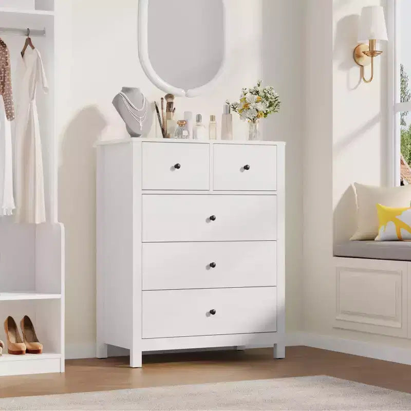 5 Drawer Dresser, Modern Dresser Organizer with Storage Drawers, Wooden Chests of Drawers for Bedroom, Entryway, Hallway