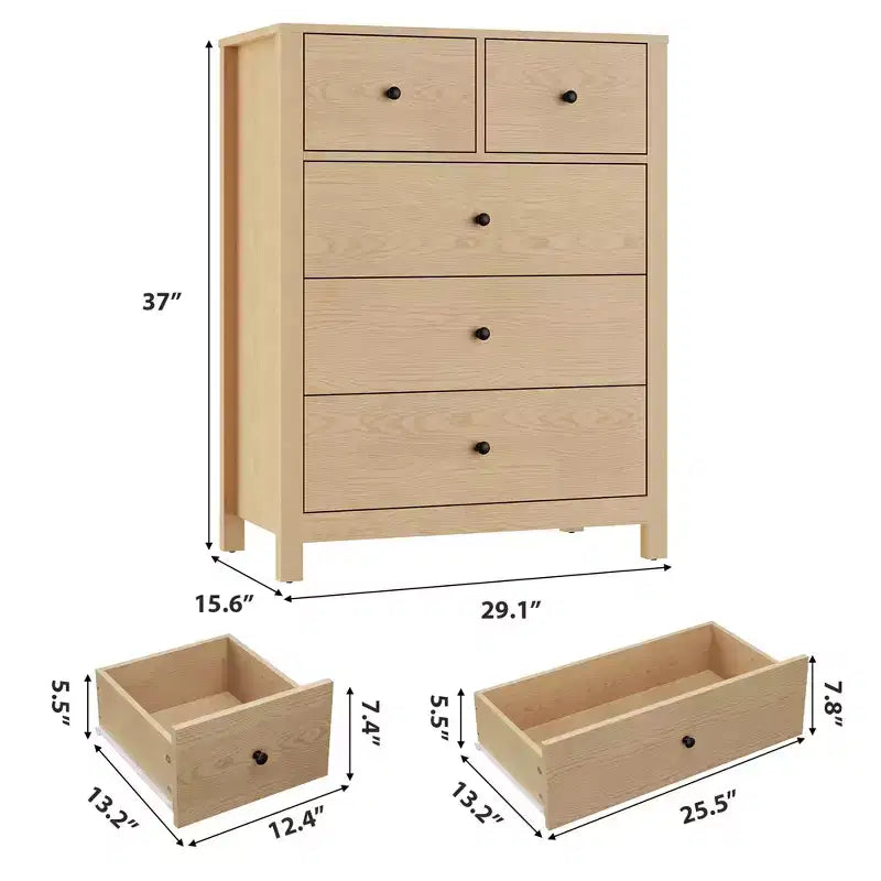 5 Drawer Dresser, Modern Dresser Organizer with Storage Drawers, Wooden Chests of Drawers for Bedroom, Entryway, Hallway