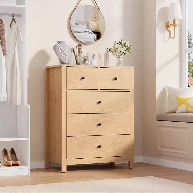 5 Drawer Dresser, Modern Dresser Organizer with Storage Drawers, Wooden Chests of Drawers for Bedroom, Entryway, Hallway