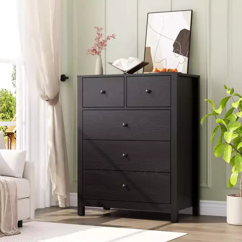 5 Drawer Dresser, Modern Dresser Organizer with Storage Drawers, Wooden Chests of Drawers for Bedroom, Entryway, Hallway