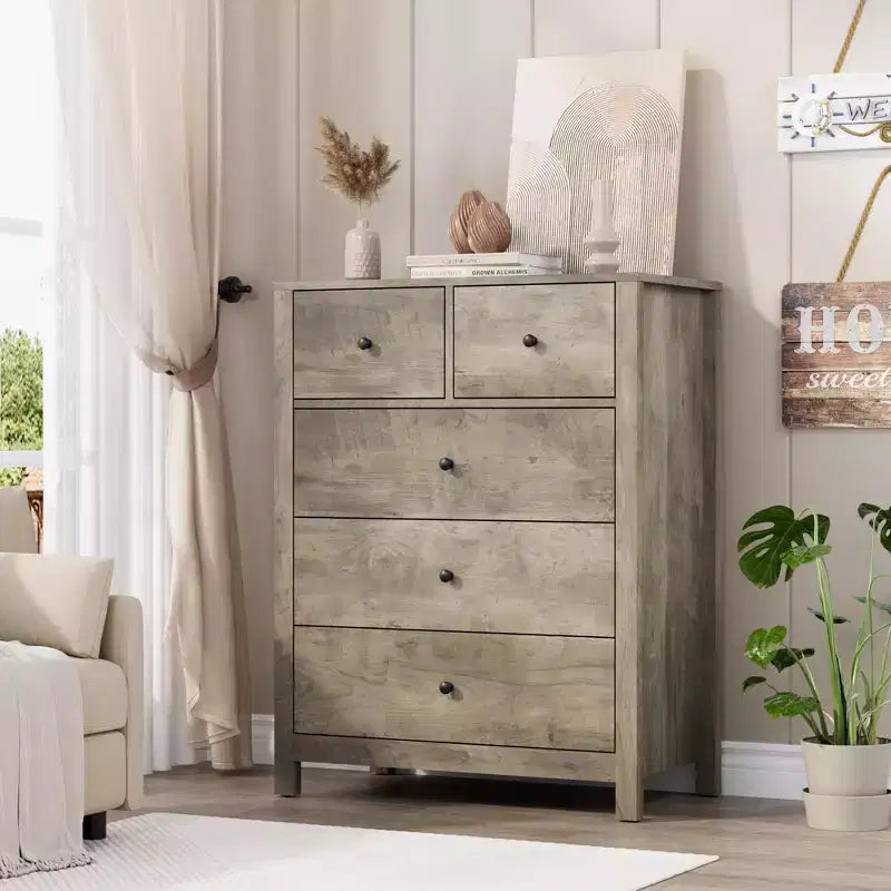 5 Drawer Dresser, Modern Dresser Organizer with Storage Drawers, Wooden Chests of Drawers for Bedroom, Entryway, Hallway