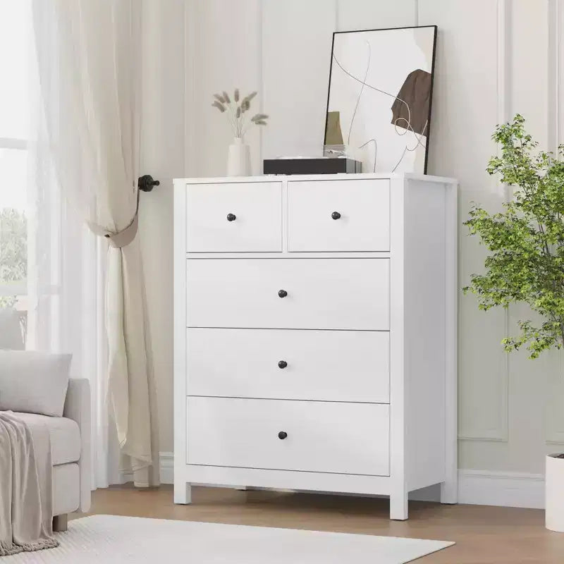 5 Drawer Dresser, Modern Dresser Organizer with Storage Drawers, Wooden Chests of Drawers for Bedroom, Entryway, Hallway