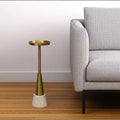 HomeRoots 24 Gold and White Metal Round Pedestal End Table