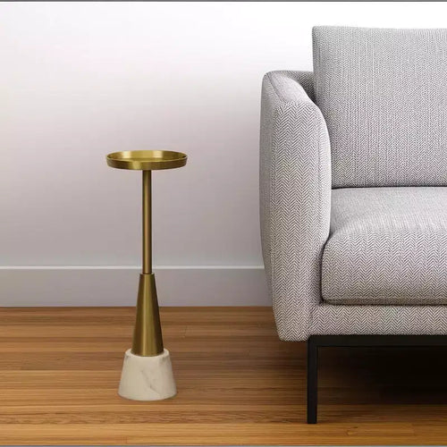 HomeRoots 24 Gold and White Metal Round Pedestal End Table