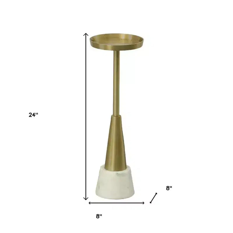 HomeRoots 24 Gold and White Metal Round Pedestal End Table