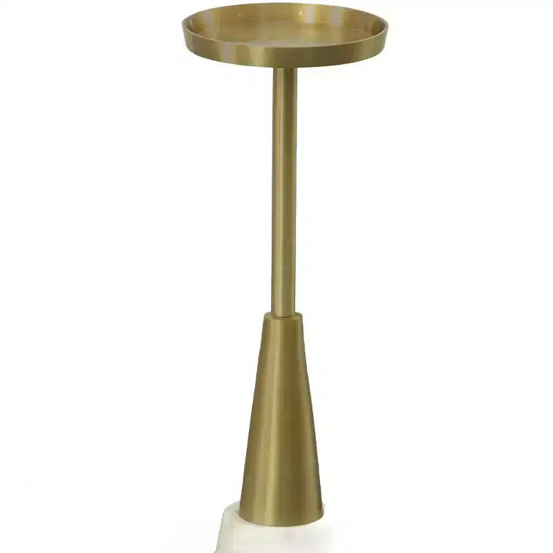 HomeRoots 24 Gold and White Metal Round Pedestal End Table