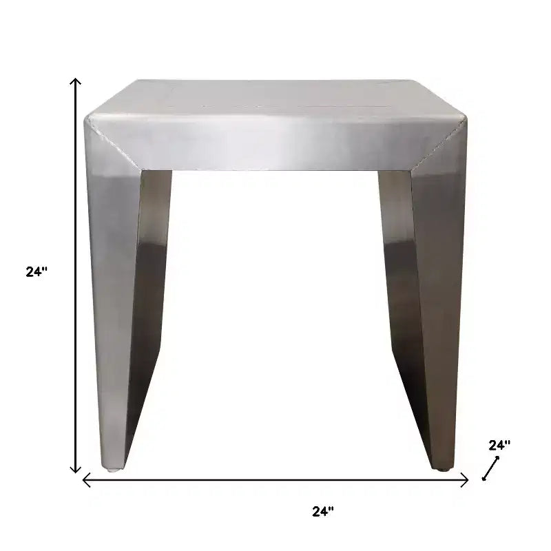 HomeRoots 24 Silver Aluminum and Solid Wood Square Sled End Table