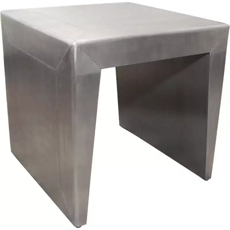 HomeRoots 24 Silver Aluminum and Solid Wood Square Sled End Table