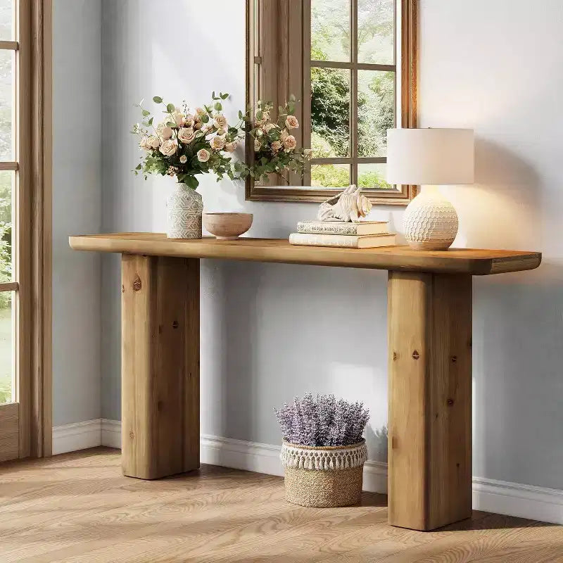 Lantine Solid Wood Console Table, 63-Inch Long Entryway Table, Rustic Sofa Table for Living Room, Foyer, Hallway, Easy Assembly