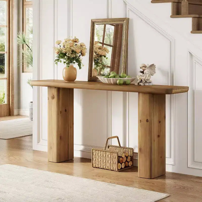 Lantine Solid Wood Console Table, 63-Inch Long Entryway Table, Rustic Sofa Table for Living Room, Foyer, Hallway, Easy Assembly