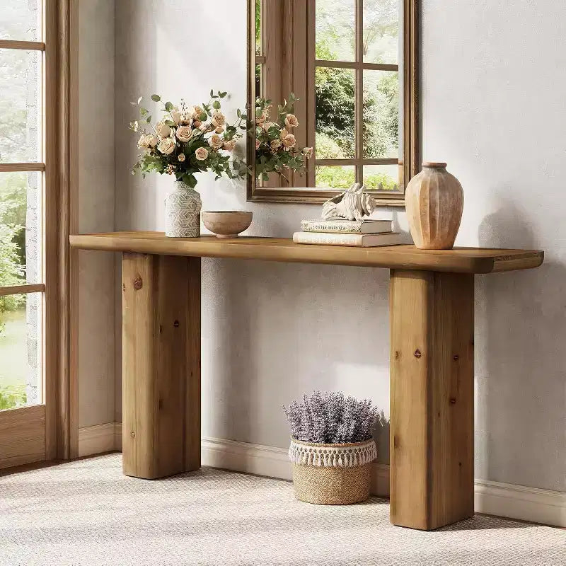 Lantine Solid Wood Console Table, 63-Inch Long Entryway Table, Rustic Sofa Table for Living Room, Foyer, Hallway, Easy Assembly