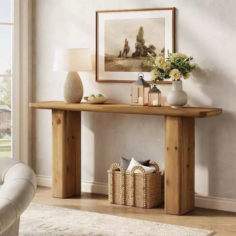 Lantine Solid Wood Console Table, 63-Inch Long Entryway Table, Rustic Sofa Table for Living Room, Foyer, Hallway, Easy Assembly