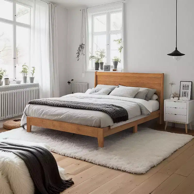 Galano Queen Abby Serene Bed with Headboard Amber Walnut