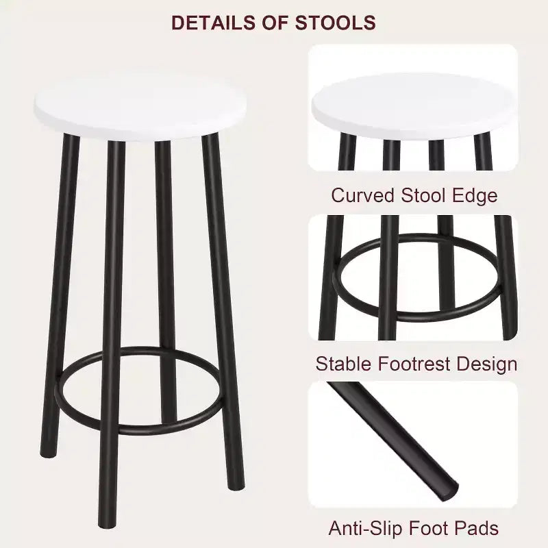 Acekool 2-Person Bistro Set - Space-Saving Table w/3 Storage Shelves