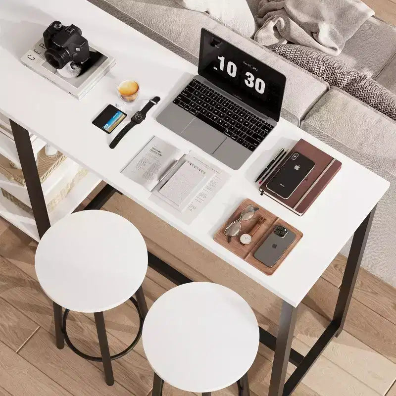 Acekool 2-Person Bistro Set - Space-Saving Table w/3 Storage Shelves