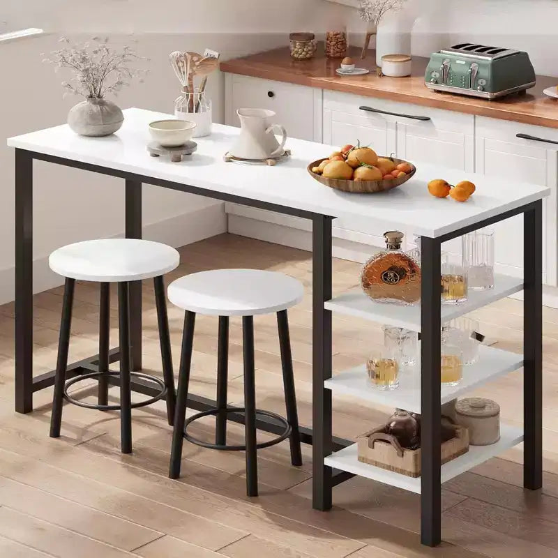 Acekool 2-Person Bistro Set - Space-Saving Table w/3 Storage Shelves