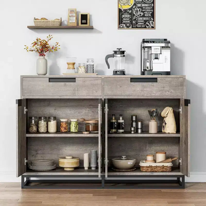 COZONY 55 Sideboard Buffet Cabinet, Large Kitchen Storage Cabinet with 2 Drawers & 4 Doors, Coffee Bar Table for Dining Room