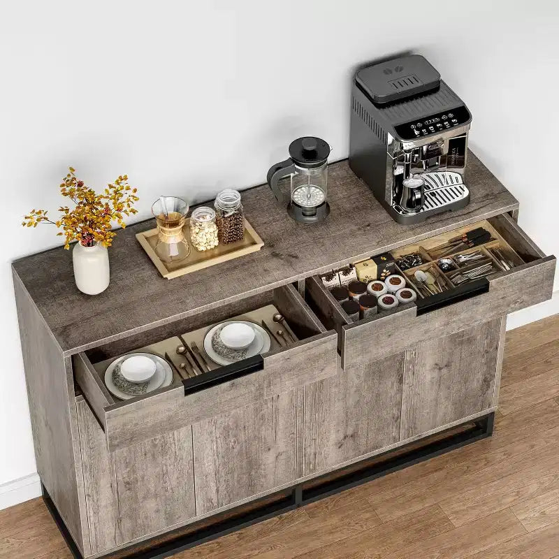 COZONY 55 Sideboard Buffet Cabinet, Large Kitchen Storage Cabinet with 2 Drawers & 4 Doors, Coffee Bar Table for Dining Room