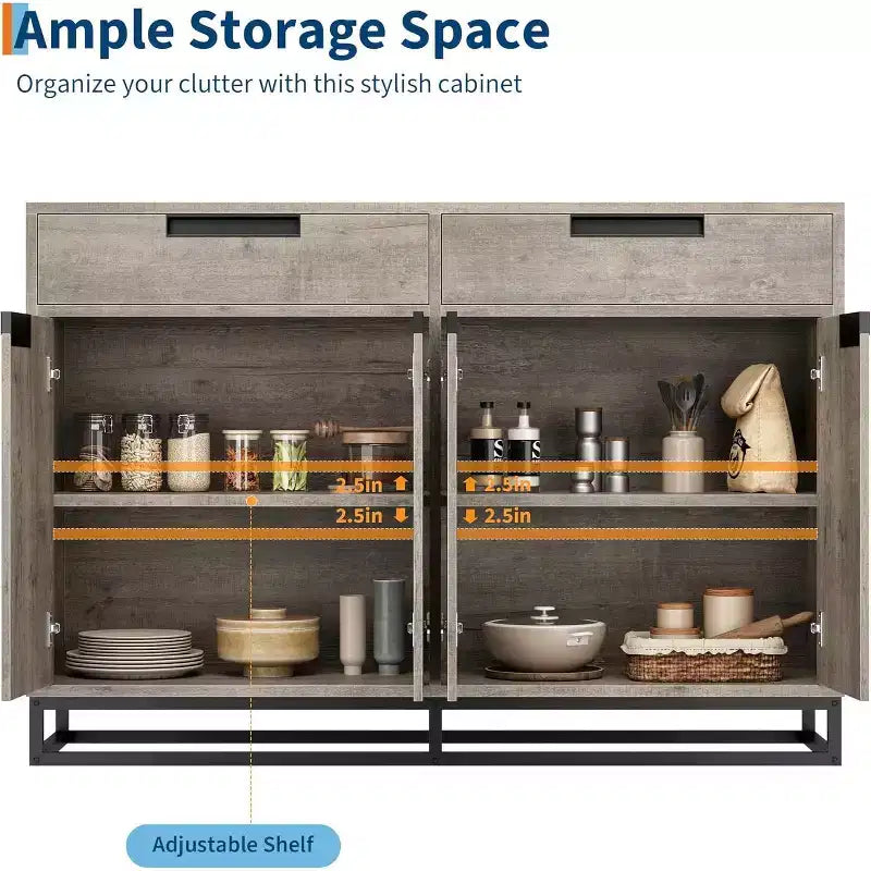 COZONY 55 Sideboard Buffet Cabinet, Large Kitchen Storage Cabinet with 2 Drawers & 4 Doors, Coffee Bar Table for Dining Room