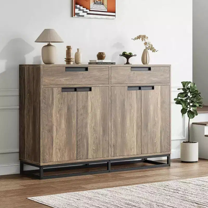 COZONY 55 Sideboard Buffet Cabinet, Large Kitchen Storage Cabinet with 2 Drawers & 4 Doors, Coffee Bar Table for Dining Room