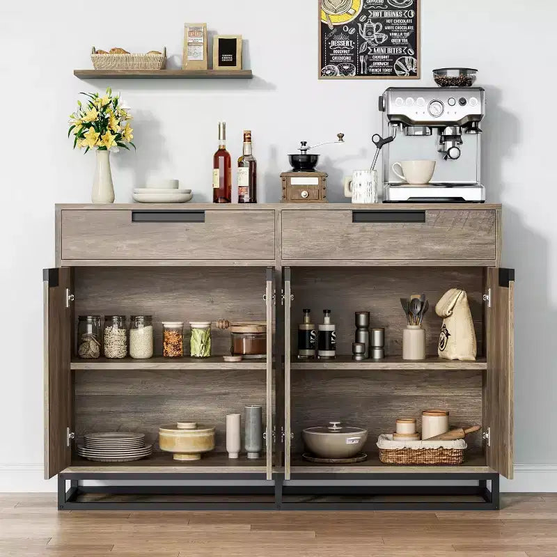 COZONY 55 Sideboard Buffet Cabinet, Large Kitchen Storage Cabinet with 2 Drawers & 4 Doors, Coffee Bar Table for Dining Room