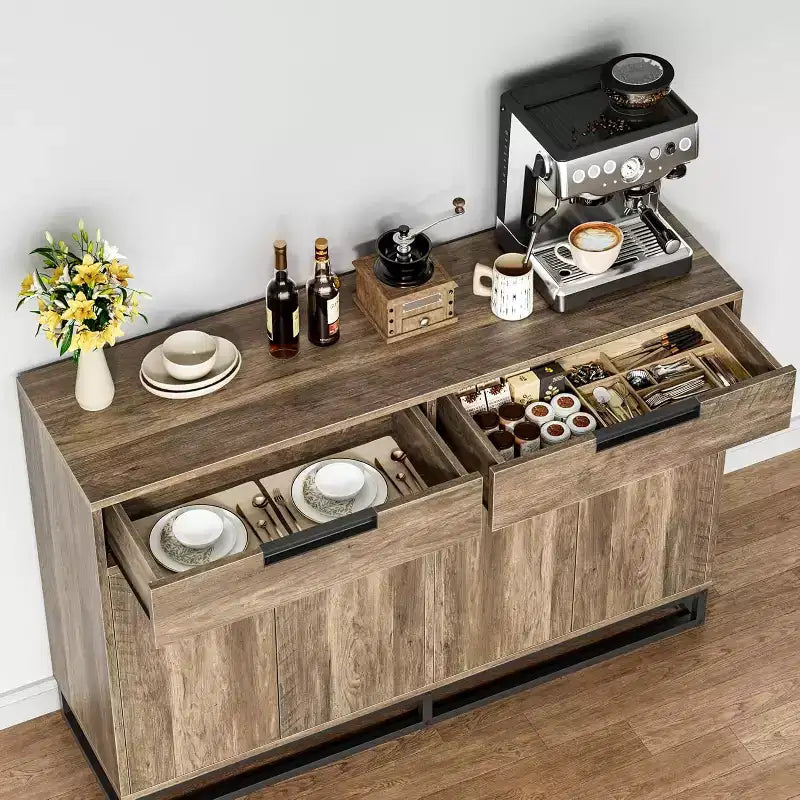 COZONY 55 Sideboard Buffet Cabinet, Large Kitchen Storage Cabinet with 2 Drawers & 4 Doors, Coffee Bar Table for Dining Room