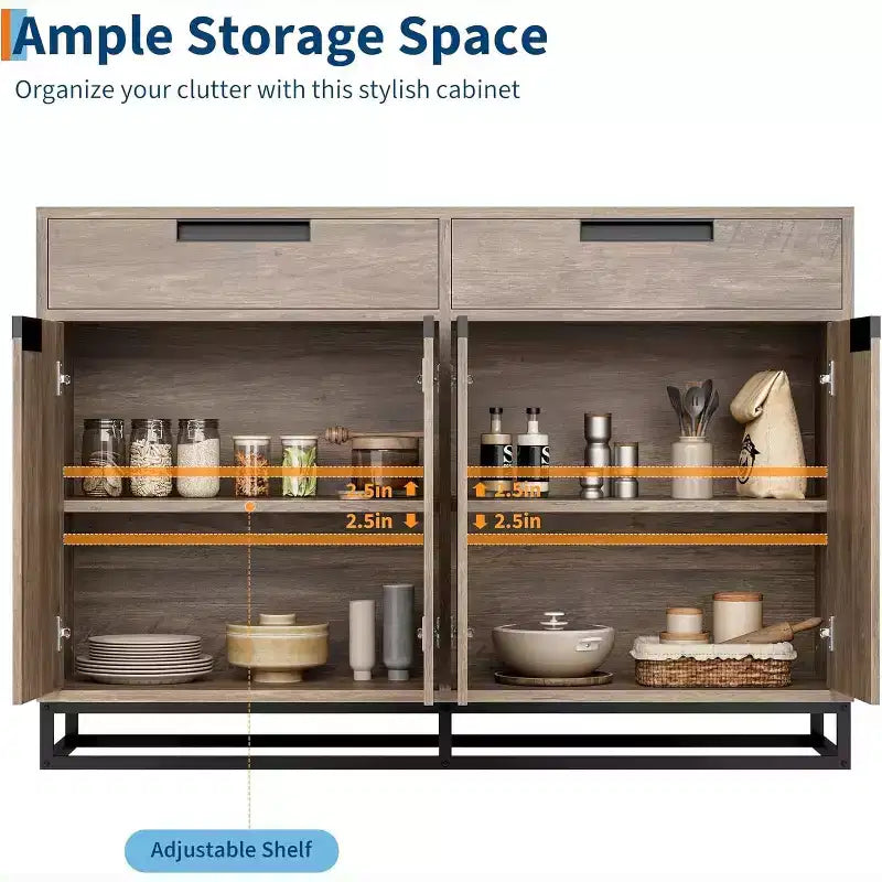 COZONY 55 Sideboard Buffet Cabinet, Large Kitchen Storage Cabinet with 2 Drawers & 4 Doors, Coffee Bar Table for Dining Room