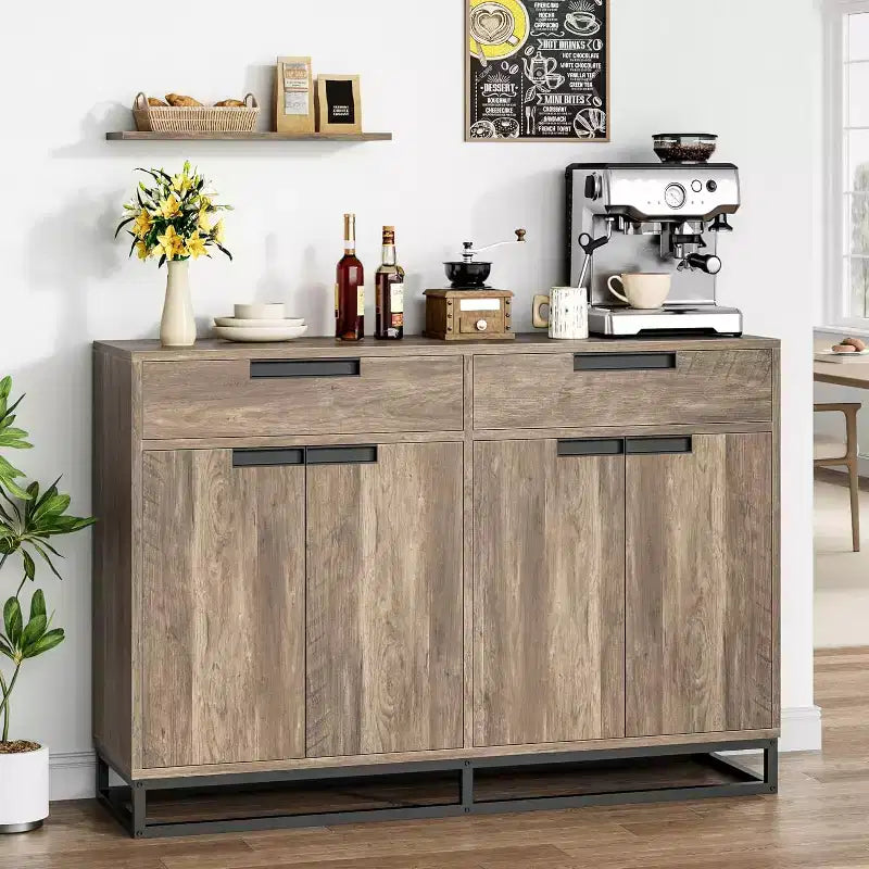 COZONY 55 Sideboard Buffet Cabinet, Large Kitchen Storage Cabinet with 2 Drawers & 4 Doors, Coffee Bar Table for Dining Room