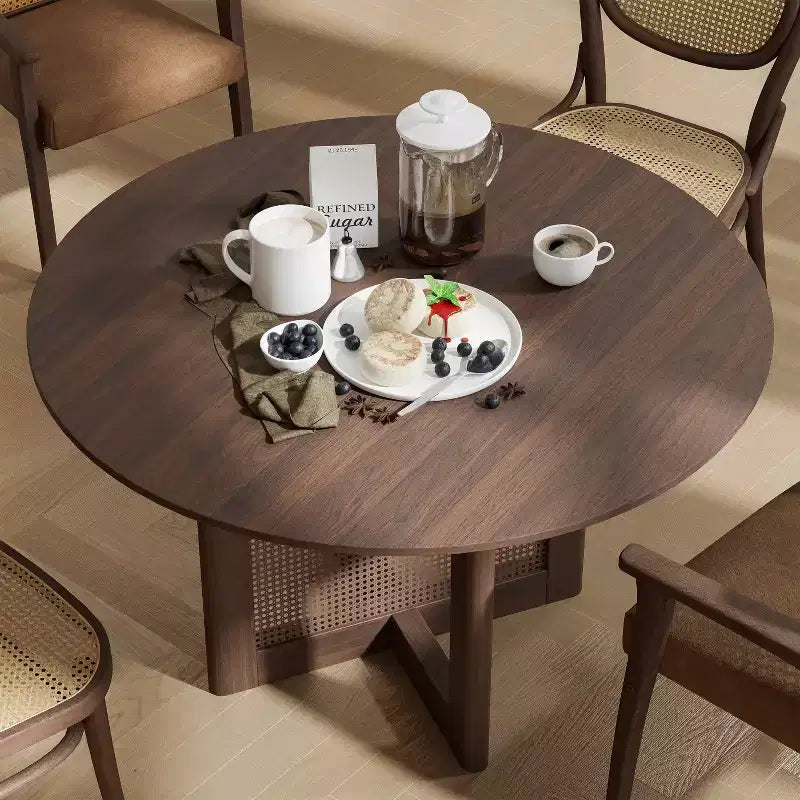 MAYEERTY 46 Wood Round Dining Table for 4, Farmhouse Modern Kitchen & Dining Room Table