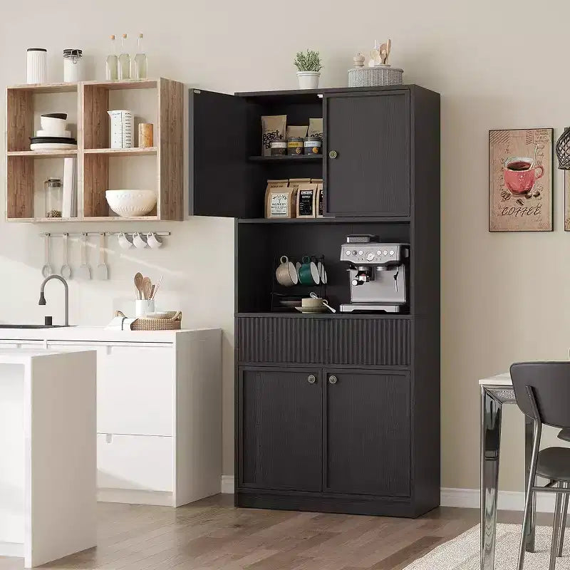 70 Fluted Pantry Cabinet - Storage w/ Countertop, Doors & Drawer for Kitchen & Dining Room
