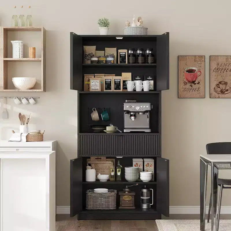 70 Fluted Pantry Cabinet - Storage w/ Countertop, Doors & Drawer for Kitchen & Dining Room