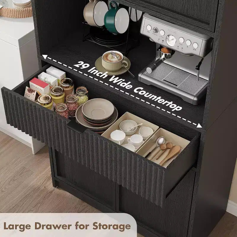 70 Fluted Pantry Cabinet - Storage w/ Countertop, Doors & Drawer for Kitchen & Dining Room