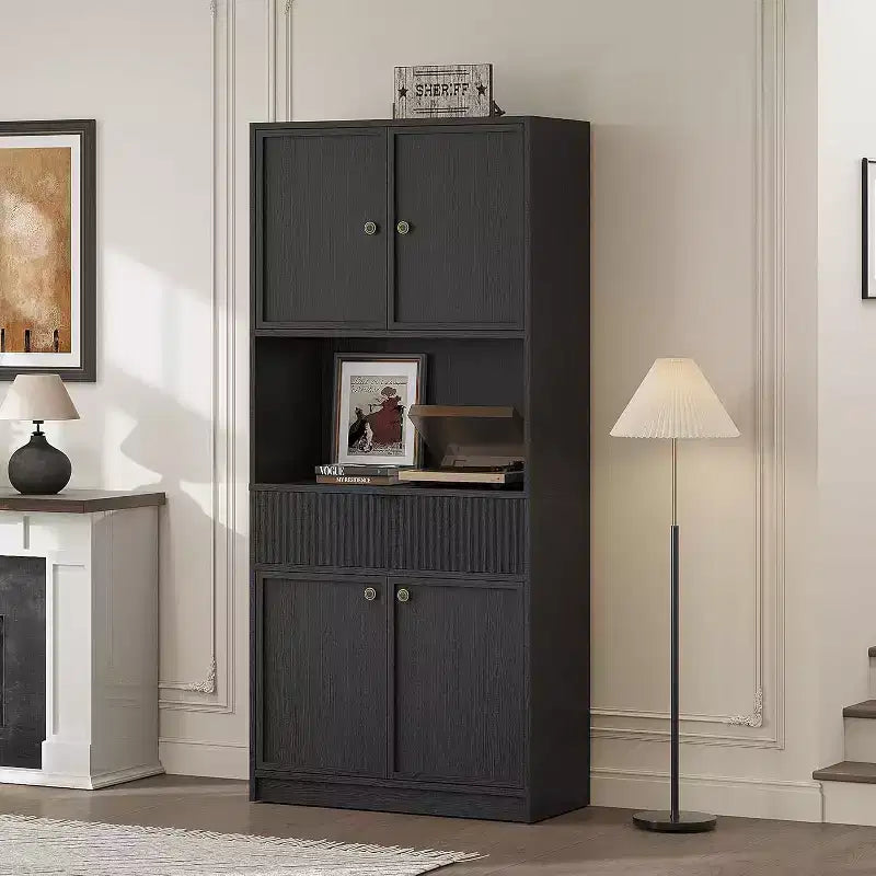 70 Fluted Pantry Cabinet - Storage w/ Countertop, Doors & Drawer for Kitchen & Dining Room