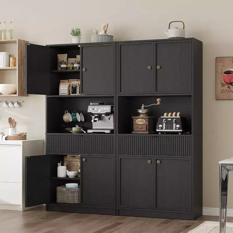 70 Fluted Pantry Cabinet - Storage w/ Countertop, Doors & Drawer for Kitchen & Dining Room