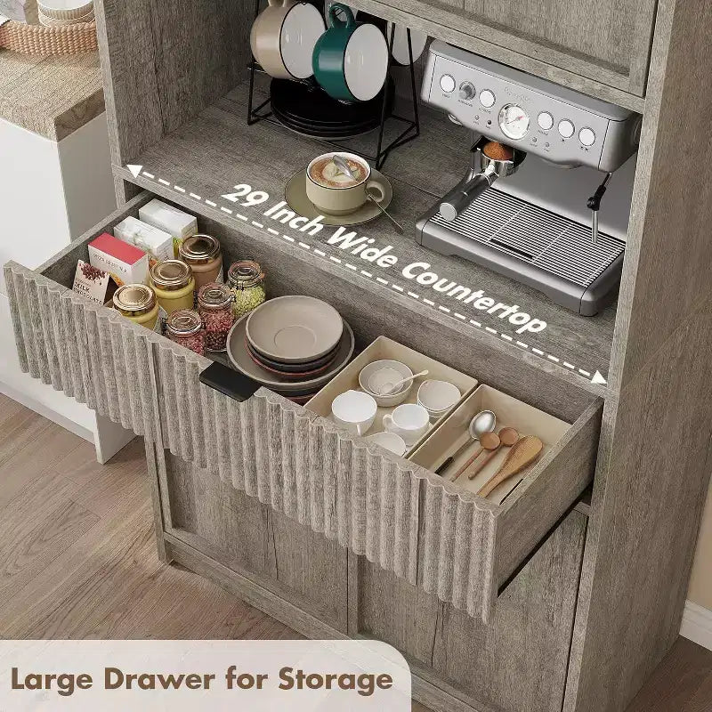 70 Fluted Pantry Cabinet - Storage w/ Countertop, Doors & Drawer for Kitchen & Dining Room