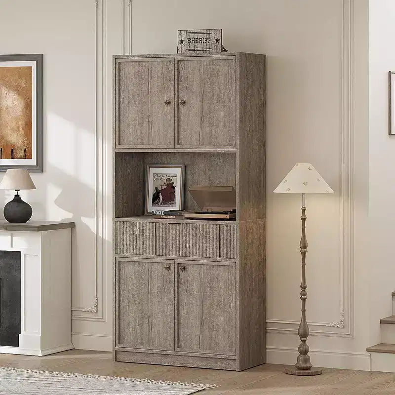 70 Fluted Pantry Cabinet - Storage w/ Countertop, Doors & Drawer for Kitchen & Dining Room