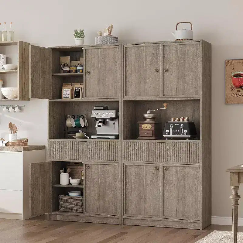 70 Fluted Pantry Cabinet - Storage w/ Countertop, Doors & Drawer for Kitchen & Dining Room