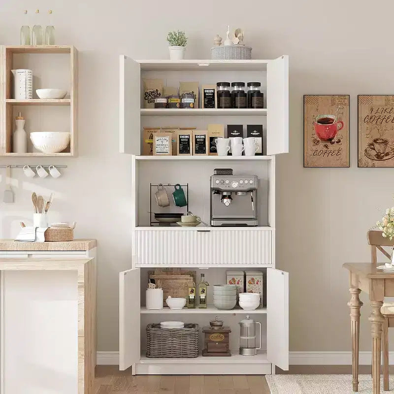 70 Fluted Pantry Cabinet - Storage w/ Countertop, Doors & Drawer for Kitchen & Dining Room