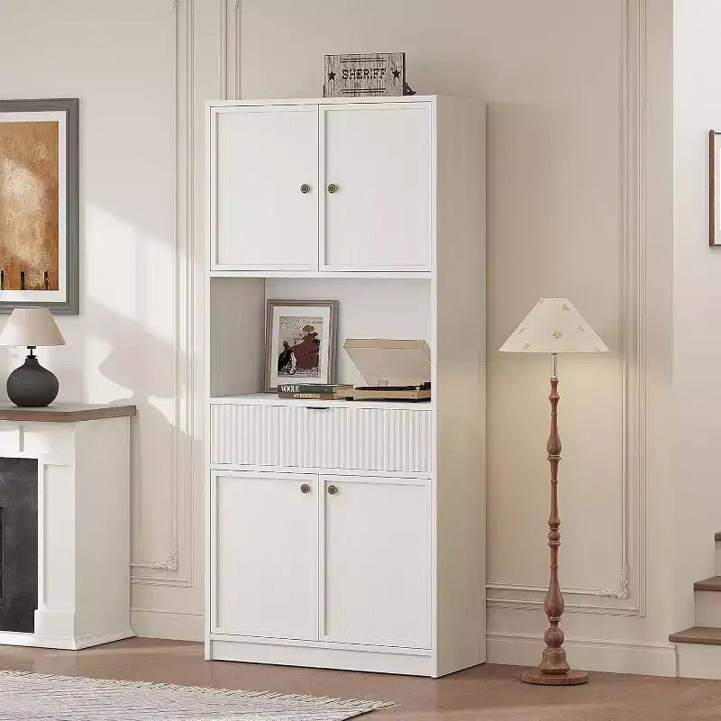 70 Fluted Pantry Cabinet - Storage w/ Countertop, Doors & Drawer for Kitchen & Dining Room