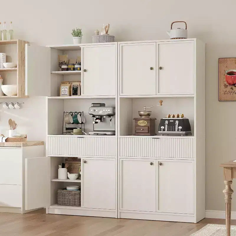 70 Fluted Pantry Cabinet - Storage w/ Countertop, Doors & Drawer for Kitchen & Dining Room