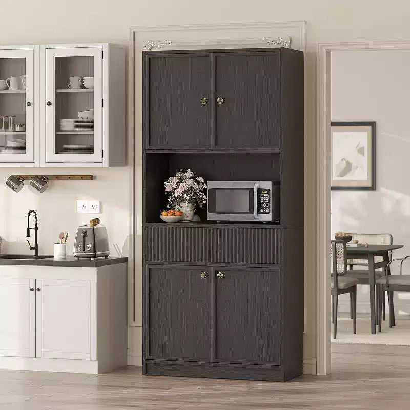 70 Fluted Pantry Cabinet - Storage w/ Countertop, Doors & Drawer for Kitchen & Dining Room