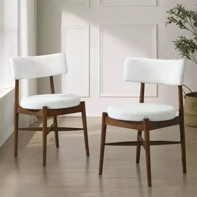 Okak Set of 2 Mid Century Boucle Seat & Back Dining Chair Without Arm,Wooden Accent Dining Chairs for Dining Room,Kitchen
