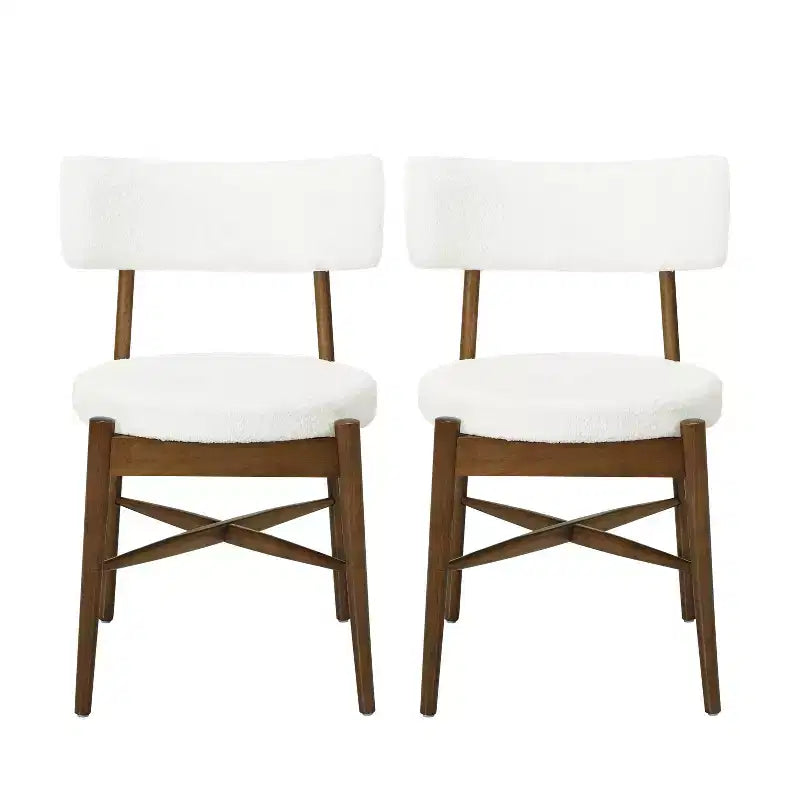 Okak Set of 2 Mid Century Boucle Seat & Back Dining Chair Without Arm,Wooden Accent Dining Chairs for Dining Room,Kitchen
