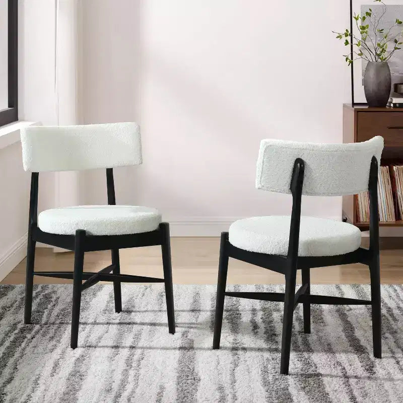 Okak Set of 2 Mid Century Boucle Seat & Back Dining Chair Without Arm,Wooden Accent Dining Chairs for Dining Room,Kitchen