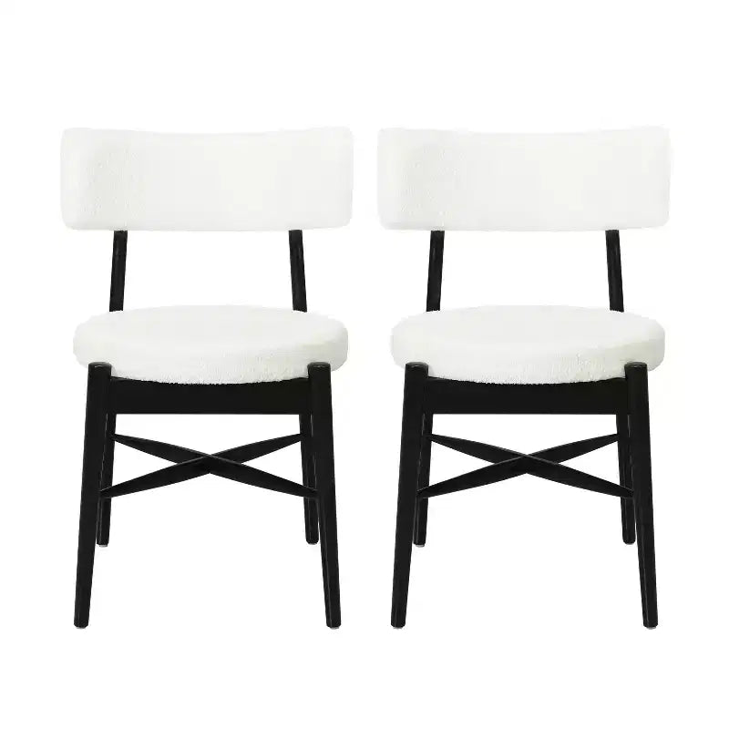 Okak Set of 2 Mid Century Boucle Seat & Back Dining Chair Without Arm,Wooden Accent Dining Chairs for Dining Room,Kitchen